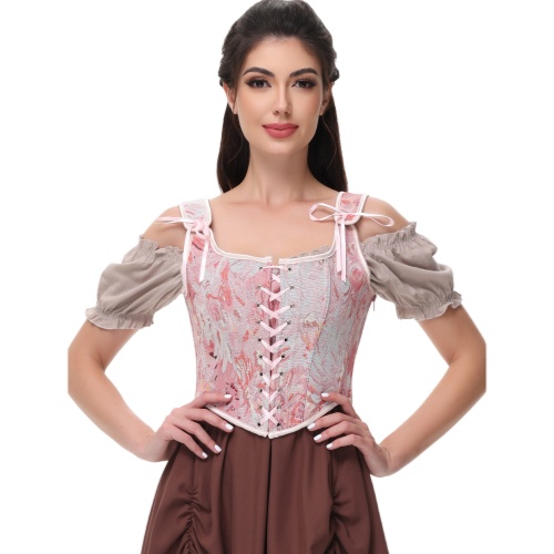 Women  Vintage Floral Corset Lace-Up Fishbone Print Vest Renaissance costume